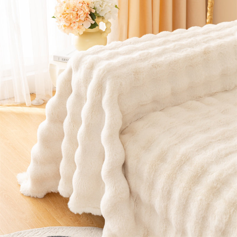 Plush Cream Style Sofa Cover