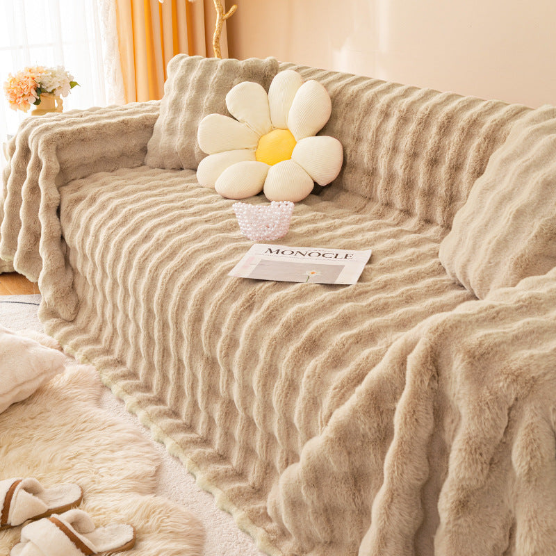 Plush Cream Style Sofa Cover