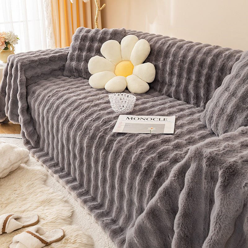 Plush Cream Style Sofa Cover